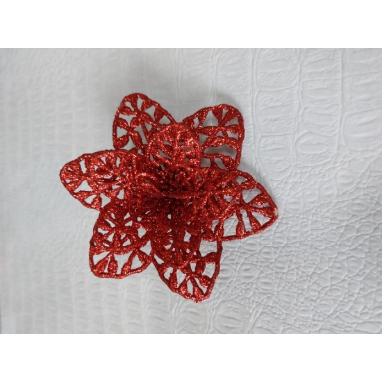 Новогодние украшения с блестками 9 см "Пуансетия",цв  красный, цена за 1 шт